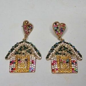 Adorable Gingerbread House Heart Crystal-Embellished Drop Earrings
